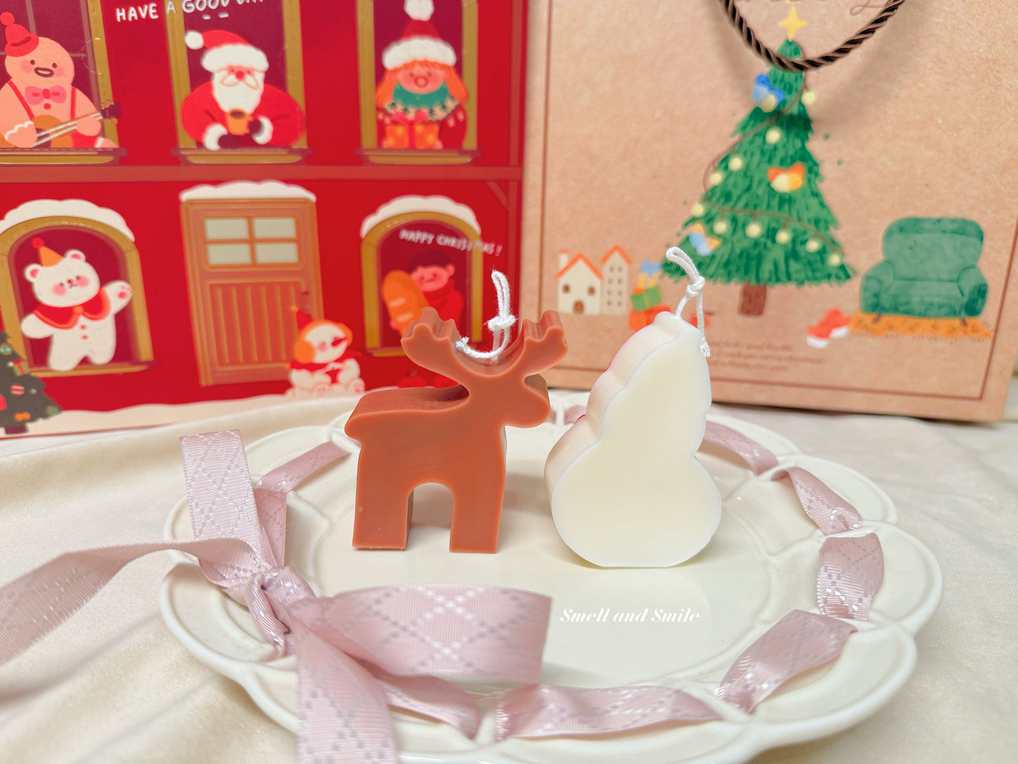 Snowman and Reindeer Candle