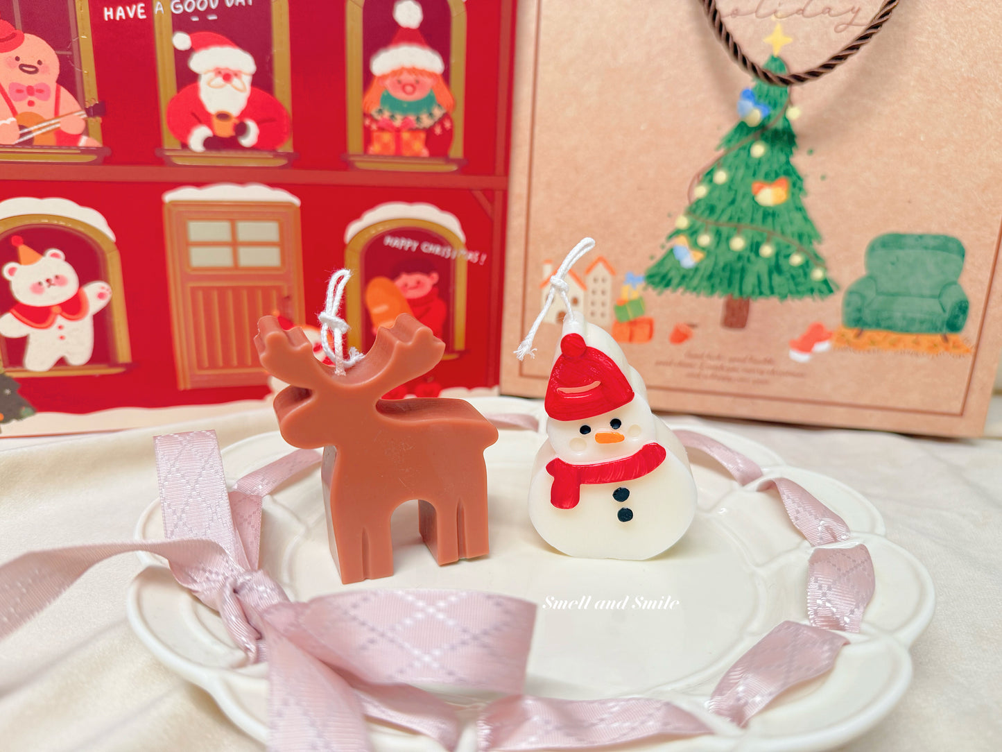 Snowman and Reindeer Candle