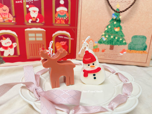 Snowman and Reindeer Candle