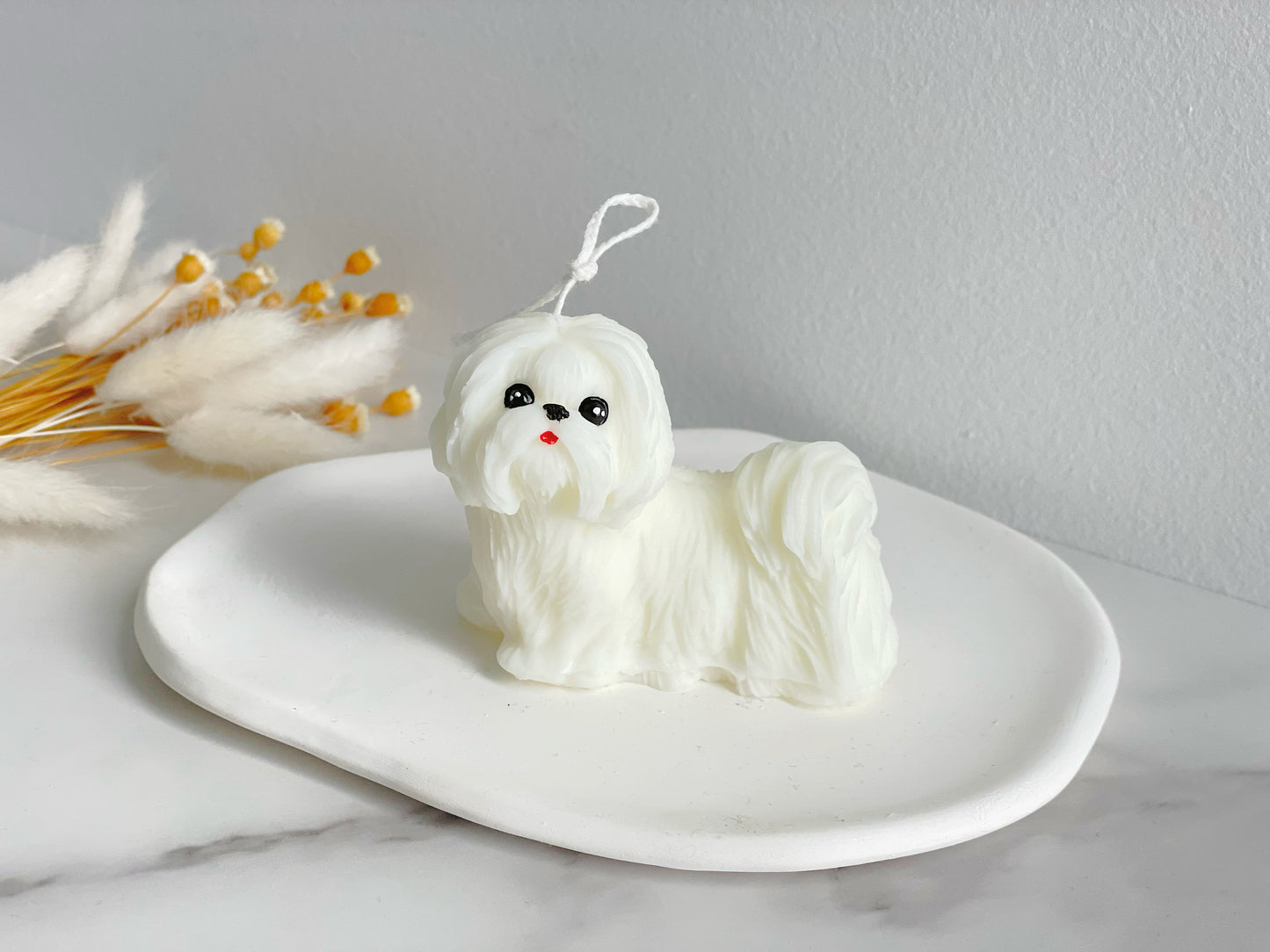 Maltese/Shih Tzu Puppy Pillar Candle