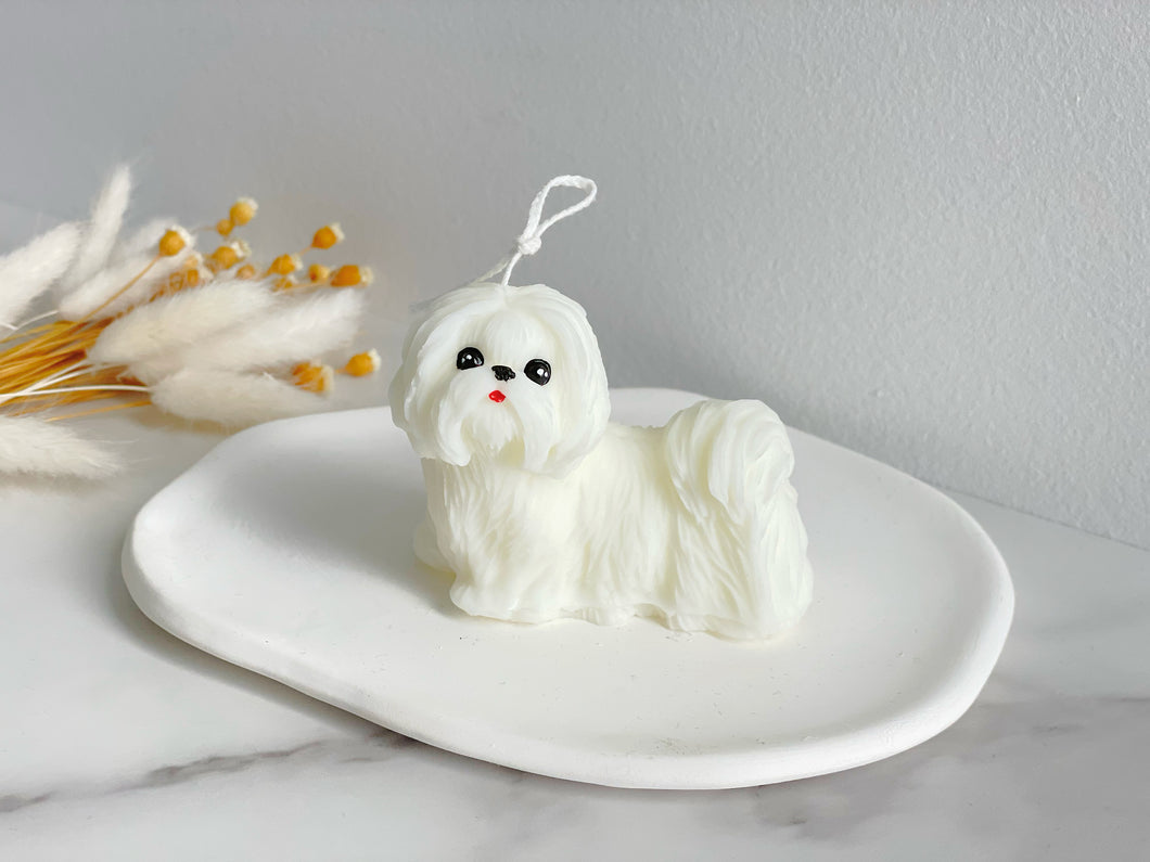 Maltese/Shih Tzu Puppy Pillar Candle